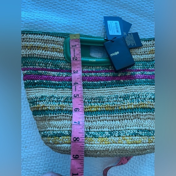 NEW Maje Mini Striped Raffia Bag - Picture 14 of 16